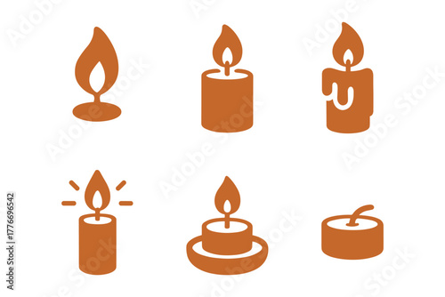 Minimalist candle icons set: diverse designs for decor and relaxation