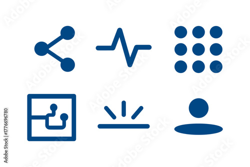 Minimalist blue tech icons: modern network, data, and connectivity symbols