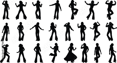 Silhouette vector illustration of diverse dance poses, expressive human movement, performance art, choreography, celebration, fitness, culture, lifestyle, entertainment, and creativity