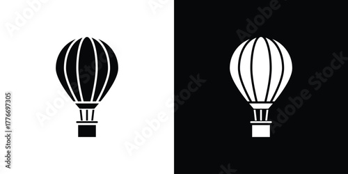 Hot air balloon icon line art editable stroke and solid collection for app design