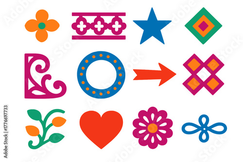 Modern Ornamental Icons. Flat vector icons of Letterpress Ornaments: floral ornament, border strip, star ornament, geometric