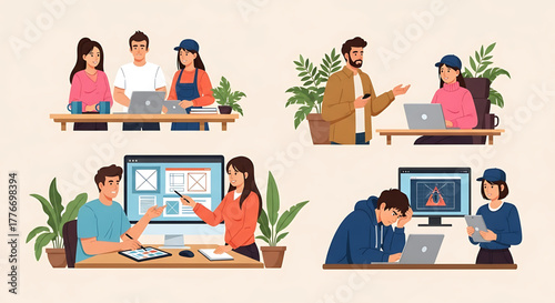 Creative concept vector illustrations showing design, art, and idea generation. Includes teamwork, brainstorming, and creative process elements for modern projects.