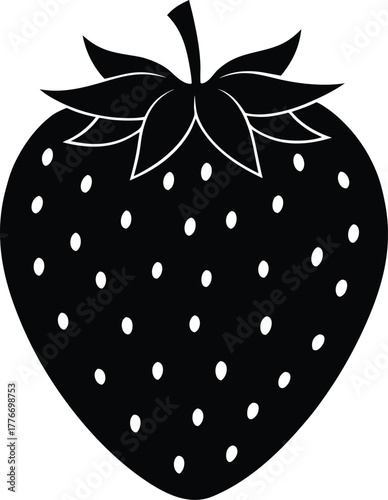 Strawberry Silhouette Vector Illustration Fresh Fruit Healthy Vegetarian Food Ingredient Black and White Isolated Simple Minimalist Style Icon
