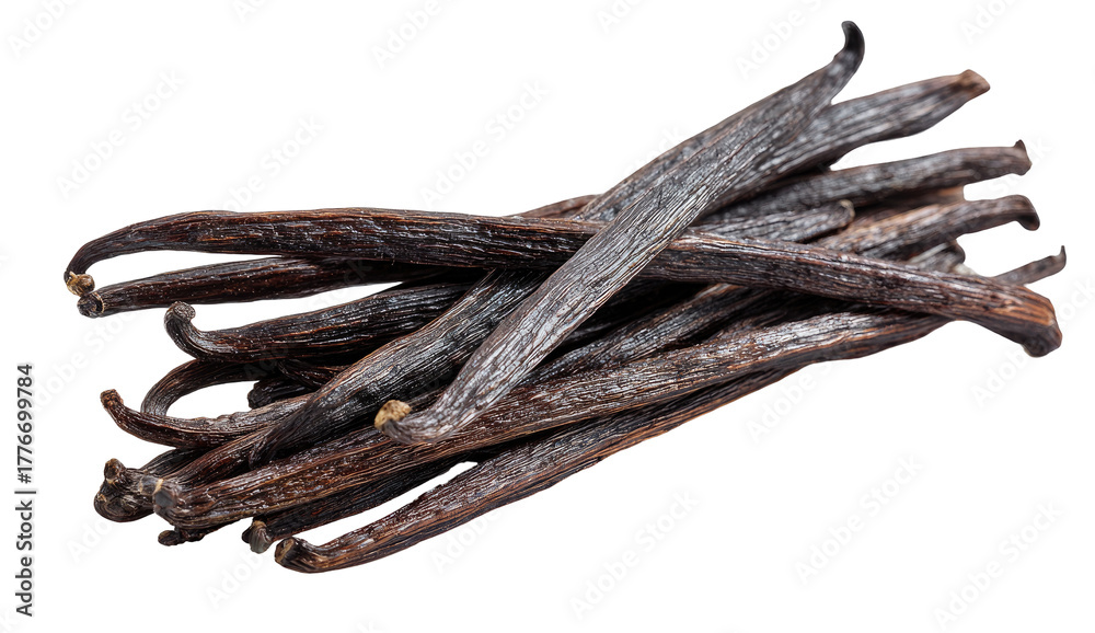 Fototapeta premium Dried vanilla beans clustered together