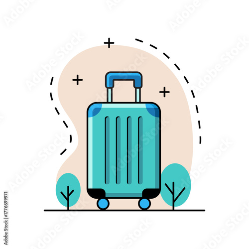 Flat Travel Suitcase Icon – Modern Blue Luggage Illustration for Vacation and Tourism Design