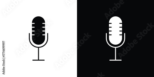 Microphone icon line art editable stroke and solid collection for app design