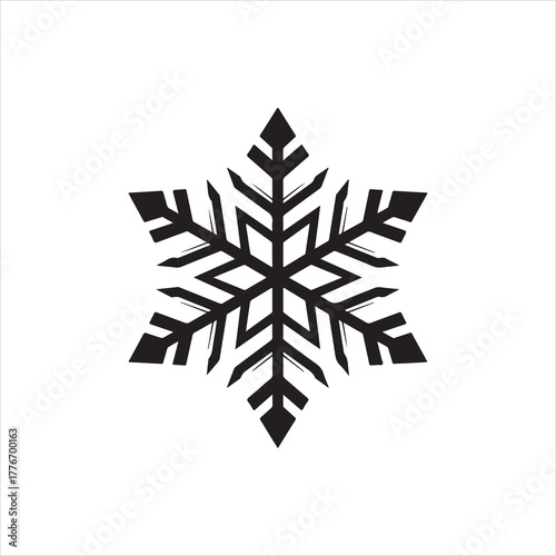Black Snowflake, winter icon, simple silhouette, with Intricate Geometric Pattern, and Minimalist Winter Design isolated 
