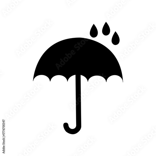 Keep dry. Open umbrella with water droplets above. Sensitive to moisture or dampness. Store and transport in dry conditions. Warning symbol. Marking on packaging. Transport marking. Symbols on a box.