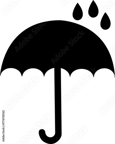 Keep dry. Open umbrella with water droplets above. Sensitive to moisture or dampness. Store and transport in dry conditions. Warning symbol. Marking on packaging. Transport marking. Symbols on a box.