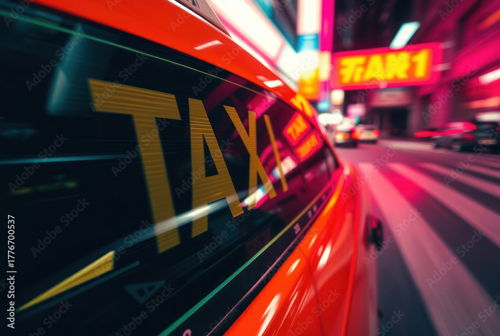 Fototapeta premium Neon City Taxi Night Ride