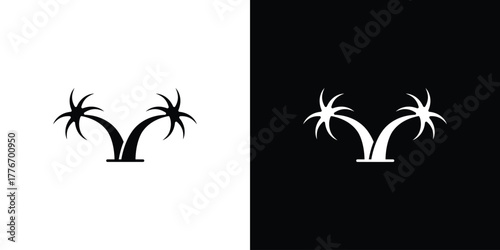 Palm tree icon line art editable stroke and solid collection for app design