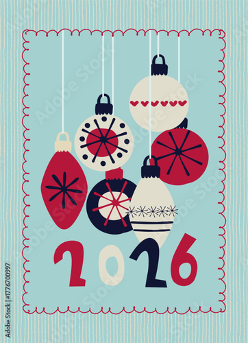 Merry Christmas and New Year card in a decorative frame trend of the year for festive projects, logos, stickers, invitations, scrapbooking, wall posters, social media, home, crafts and goods