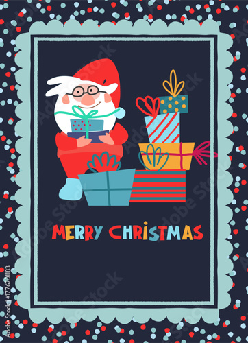 Merry Christmas and New Year card in a decorative frame trend of the year for festive projects, logos, stickers, invitations, scrapbooking, wall posters, social media, home, crafts and goods