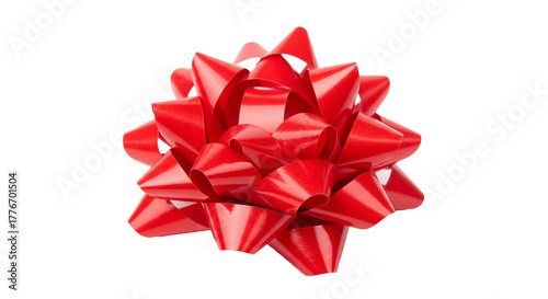 Sparkling red bow with a starburst shape, side view