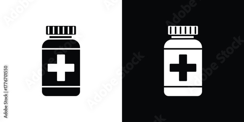 Pill bottle icon line art editable stroke and solid collection for app design