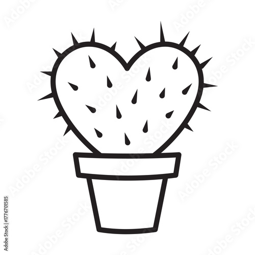 Cactus Heart Icon. Valentine's Day or Difficult Relationship Line Art