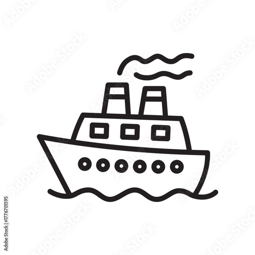 Cruise Ship or Ferry Line Icon. Ocean Travel and Vacation Symbol