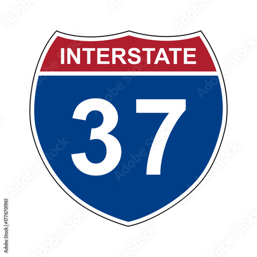 Interstate 37. Interstate highway sign. Road number. Signpost indicating route numbers in the U.S. Interstate Highway System. Even numbers run west to east. Odd numbers run north to south.