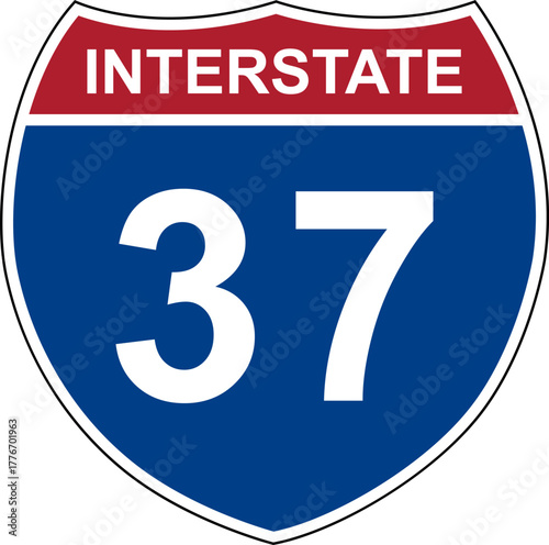 Interstate 37. Interstate highway sign. Road number. Signpost indicating route numbers in the U.S. Interstate Highway System. Even numbers run west to east. Odd numbers run north to south.