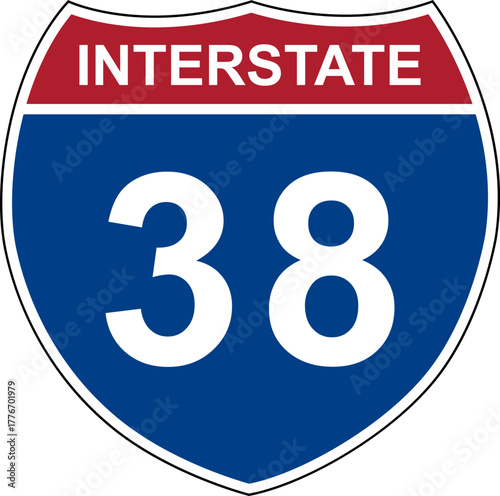 Interstate 38. Interstate highway sign. Road number. Signpost indicating route numbers in the U.S. Interstate Highway System. Even numbers run west to east. Odd numbers run north to south.