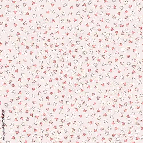 Retro Romantic Little Heart Ditsy Seamless Pattern, Cute Valentine Day Background for Textile and Wrapping Paper