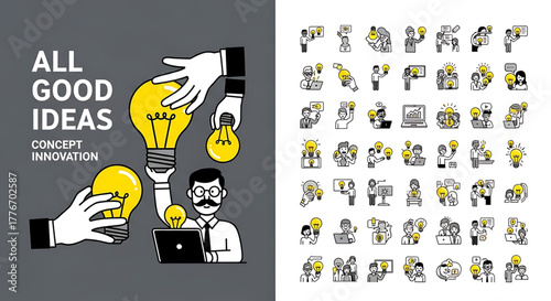 Creative concept vector illustrations showing design, art, and idea generation. Includes teamwork, brainstorming, and creative process elements for modern projects.