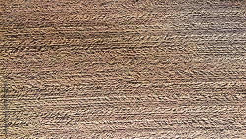 Konstfotografi Aerial view of freshly plowed fields, showcasing furrows and soil patterns