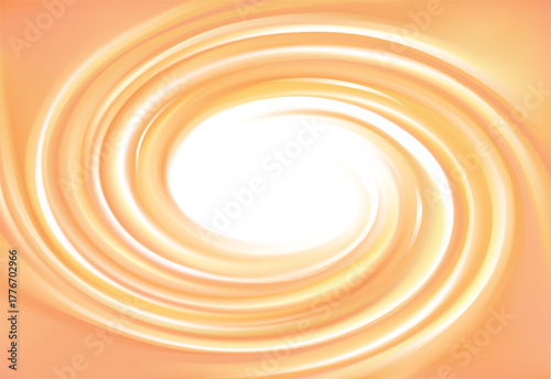 Vortex art movement ripple fond text space on white backdrop. Beautiful curvy surface gentle terracotta color. Circle soft mix of pure fresh sweet carrot, melon, pumpkin, apricot, lemon dessert syrup