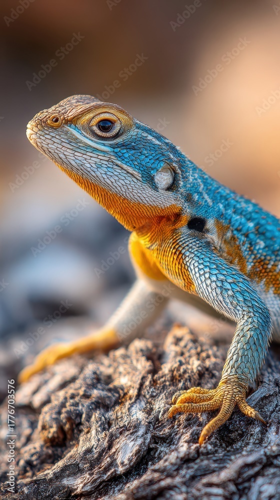 Fototapeta premium Colorful lizard close-up on textured surface