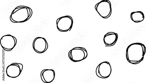 Hand drawn oval shapes scattered randomly on a white background abstract art