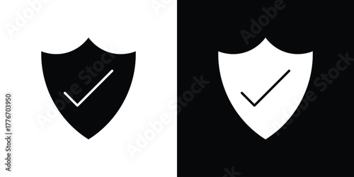 Shield check mark icon line art editable stroke and solid collection for app design
