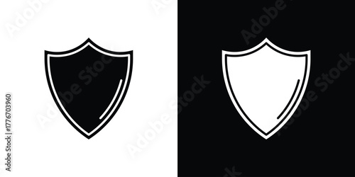 Shield icon line art editable stroke and solid collection for app design