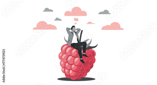A Person Meditating While Sitting Upon a Giant Raspberry Abstract Illustration