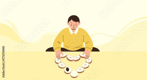 A Person Organizing Donuts Into a Heart Shape in a Beautiful Yellowish Scene
