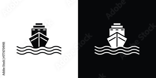 Ship icon line art editable stroke and solid collection for app design