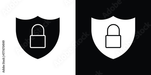 Shield lock icon line art editable stroke and solid collection for app design