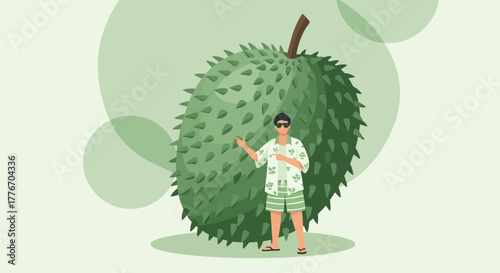 A Person Stands Beside A Gigantic Soursop Showing With His Hand And Glasses