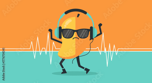 A Funky Mango Character Enjoying Music With Headphones and Sunglasses