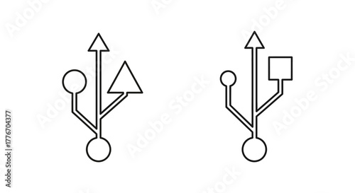 Simple black and white line art of two different usb connector types