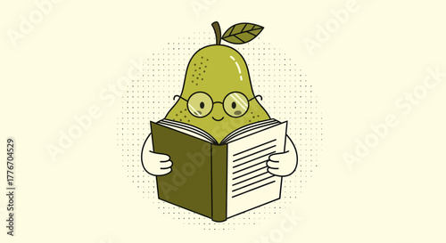 A Personified Pear Reading a Book in Glasses, a Delightful Artwork Concept