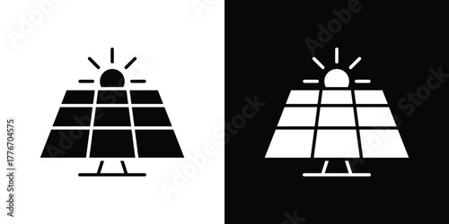 Solar panel icon line art editable stroke and solid collection for app design