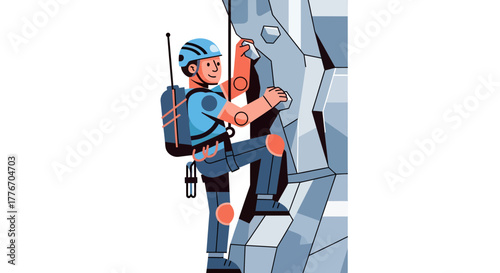 A Person Climbing A Rock Face In A Modern Cartoon Illustration Style