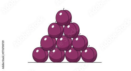A Pyramid Arrangement of Plums Isolated on a White Background for Artistic Illustration