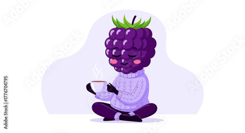A Relaxing Illustration Of A Berry Character Enjoying A Warm Beverage Quietly