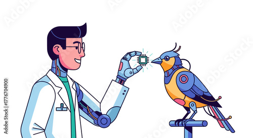 A Robotic Scientist Implants a Microchip Into a Mechanical Avian Creature