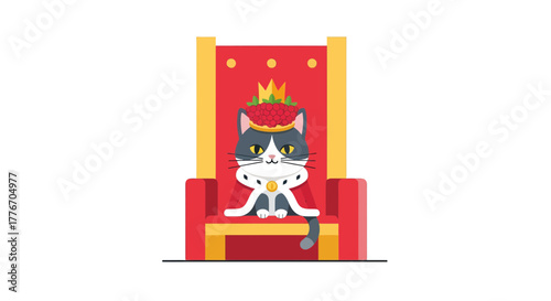 A Royal Cat Sitting Proudly on a Throne With A Crown Adorning Top of His Head