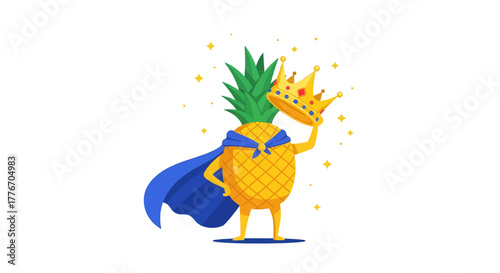 A Royal Pineapple Standing Proudly Holding a Crown of Authority and Wearing a Cape