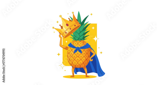 A Royal Pineapple Stands Proudly With A Crown And Superhero Cape With Gleaming Sparks