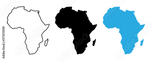 Map of Africa vector silhouettes and outline set, continent shape variations, isolated on transparent vector 