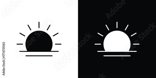 Sunrise icon line art editable stroke and solid collection for app design